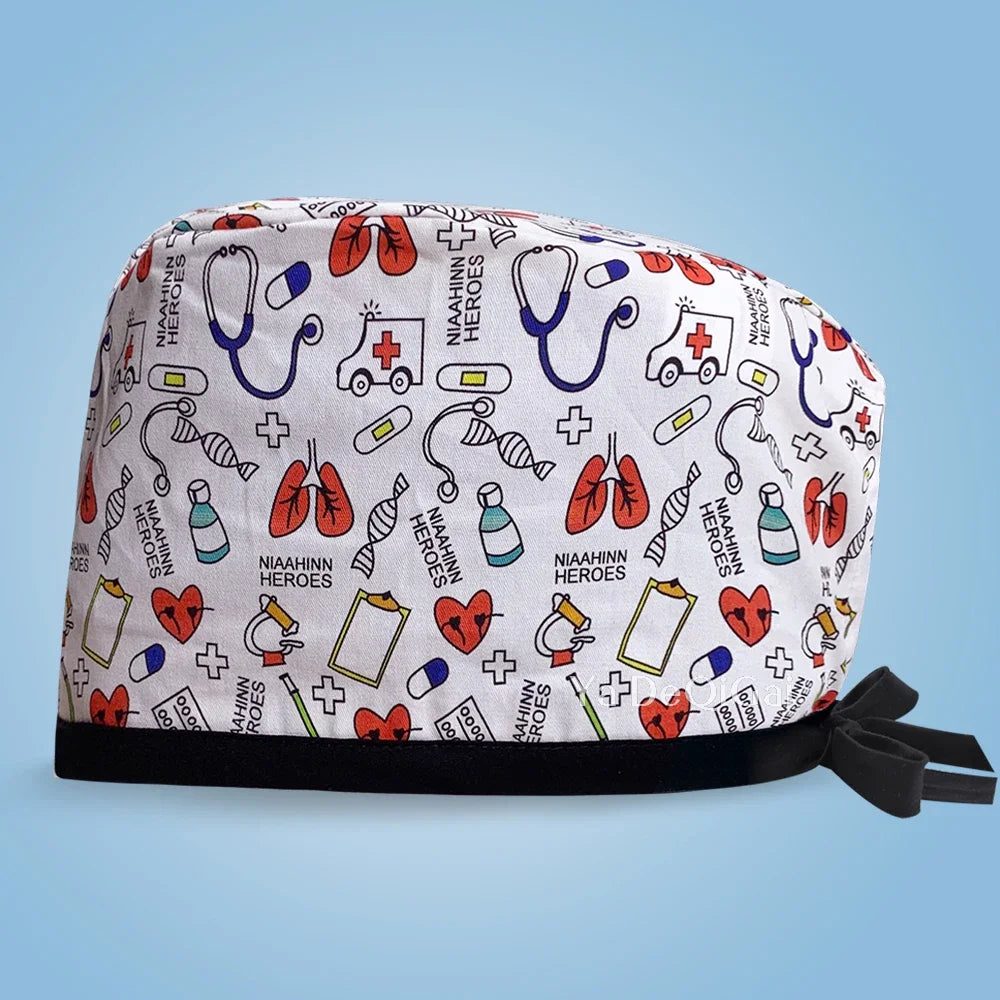 Cartoon Print Medical Scrub Hat Hospital Doctor Work Caps Health Worker Scrub Cap Pet Clinic Nurse Beautician Nursing Scrubs Hat