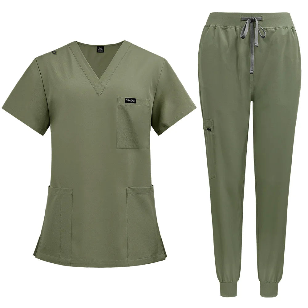 Unisex short sleeved surgical scrub set, skin care and operating room medical staff uniforms, isolation gowns