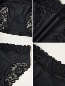 4PCS Women's Underwear Solid Color High Waist Panties Elegant Lace Floral Patchwork Briefs Comfortable Everyday Lingerie