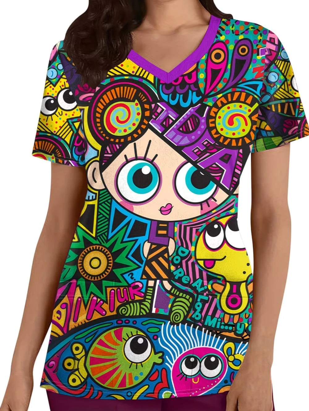 Surgical Uniforms Woman Tooth Cartoon Print Summer Nursing V-Neck Short Sleeve Tops Fashion Dental Microelastic Medical Uniform