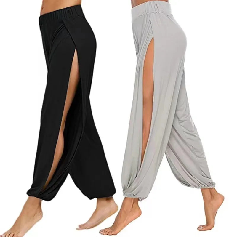 Elastic Waist High Split Yoga Pants For Women