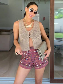 Embroidery Wide Leg Women Shorts High Waist All Match Female Pants 2026 Fashion Vintage High Street Patchwork Lady Streetwears