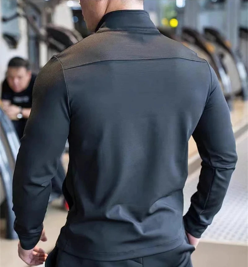 2025 New Autumn Men's casual stand collar zipper Sweatshirt jogging Sport Jacket coat Men Gym Fitness slim fit long sleeve Top