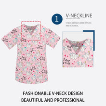 Unisex Printed 100% Cotton Scrub Top and Solid Stretch Pants Medical Uniform for Hospital Staff Nurses Doctor