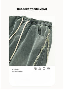 Retro Distressed Wide Leg Curved Jeans Men Y2K Hip Hop Baggy Denim Pants Streetwear Casual Trousers