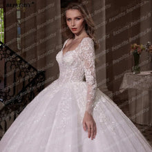 BEPEITHY Customized Princess Glitter Ivory Wedding Dresses Women Full Sleeves Lace Ball Bridal Gown Court Train 2026 Sweetheart