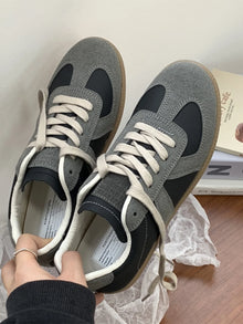 Unisex Retro German Training Shoes Spring Autumn Leisure Sports Shoes Leather Splicing Stitching Youth Trend Breathable Flat ...