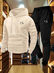 2025 Men'S Hoodie & Sweatpants Set - Casual Gray Loungewear with Pockets Drawstring Hood and Ribbed Waistband -Season Comfort