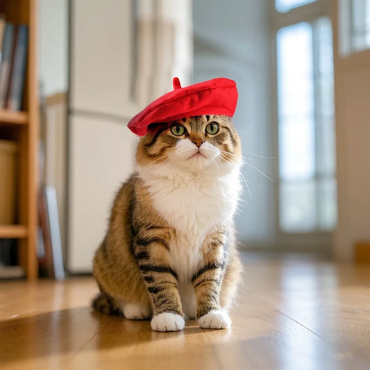 Cute Adorable Cat Beret Hat Red Black Pet Costume Accessories Cat Dog Caps Fashionable Pet Headwear for Photos & Parties