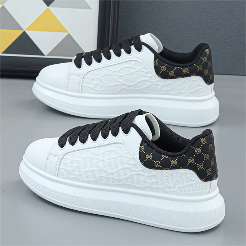 Luxury Leather Men Sneakers Thick Sole Casual Walking Shoes