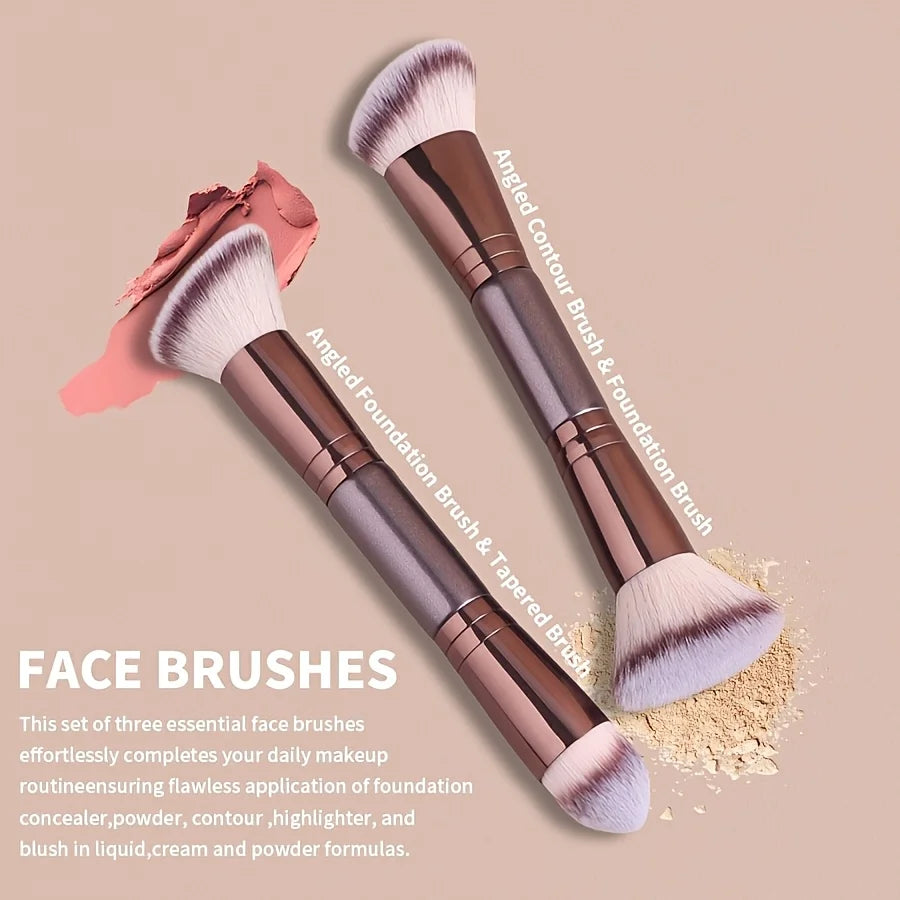 Dual-Ended Makeup Brush Set, 6pcs, Foundation Brush, Concealer Brush, Contour Brush, Beginner-Friendly, No Powder Waste Beauty T