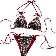 Red Leopard Bikinis Sets Bowknot Triangle String Backless Swimsuit Push Up Halter Extrem Swimwear Thong Women Beach Bathing Suit