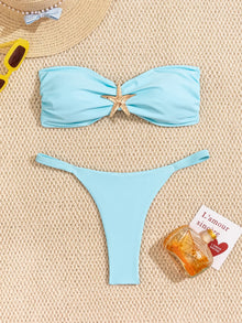 Sky Blue Starfish Thong Bikini Set Push Up Bandeau Two Piece