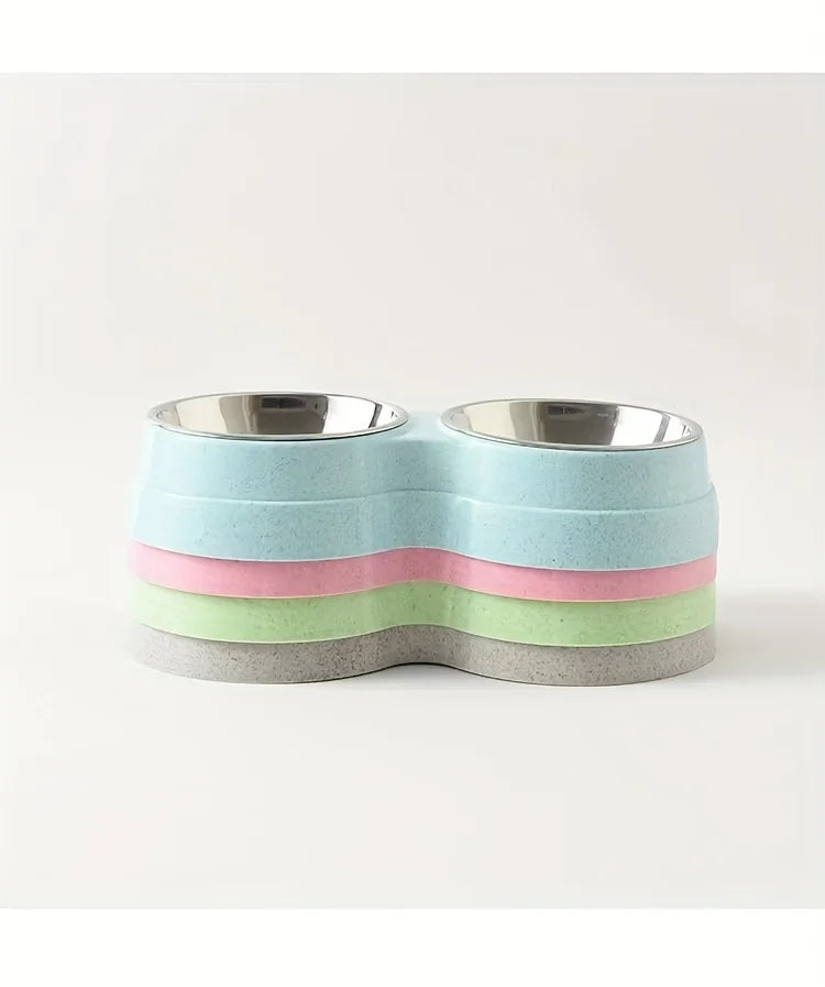 1 PCS Dual Bowl Stainless Steel Double Pet Bowls for Dogs and Cats - Non-Skid Base - Perfect for Food and Water - Easy to Clean