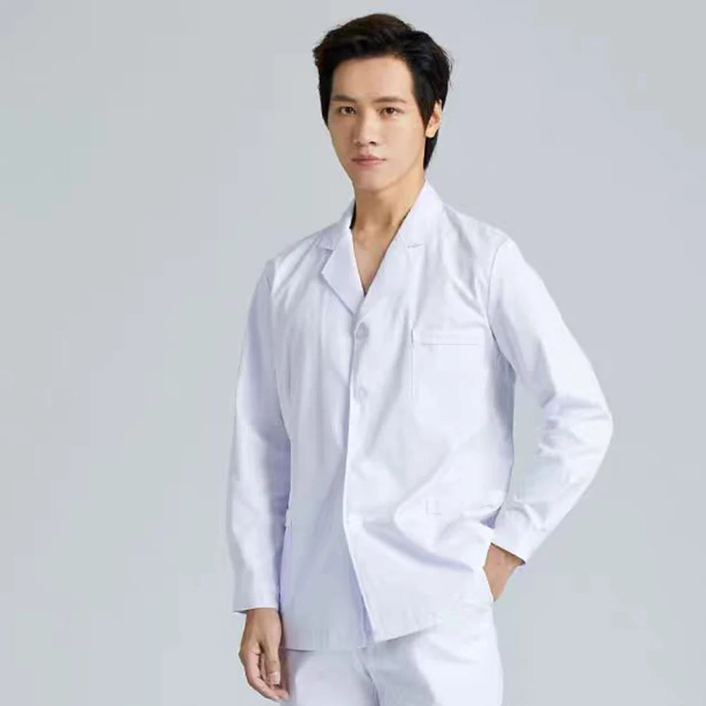 Men Medical Coat Doctor Dentist Medical Uniform Stand Up Collar Nurse Tops Male Oral Beauty Salon Nursing Care Workwear Jacket