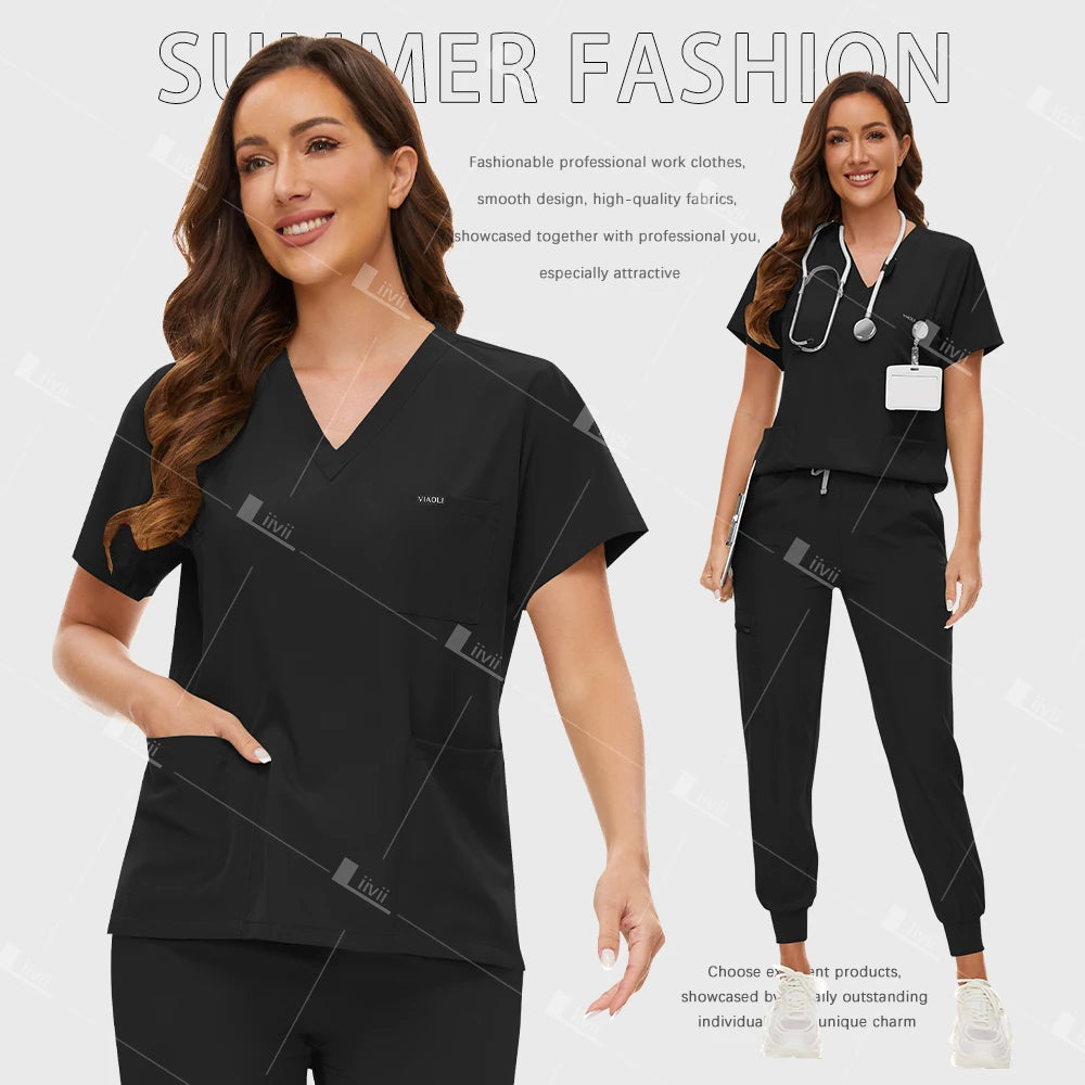Fashion Surgical Uniforms Medical Scrub Set Doctor Nurse Clinical Workwear Nursing Suit Beauty Spa Work Clothes Scrubs Top Pants