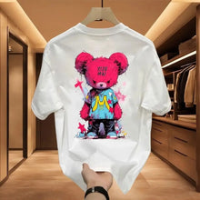T-shirt homme été 2025 respirant col rond motif ours dessin animé haut décontracté en polyester pour extérieur