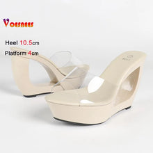 Fashion Transparent Crystal Slippers Women 10.5CM Wedges Clear High Heels Platform Sandals 2026 Summer New Model Catwalk Shoes