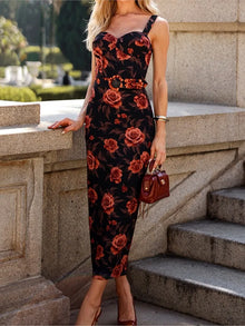 Summer Women Suspender Printed Dress Slim Fit Slit Tube Top