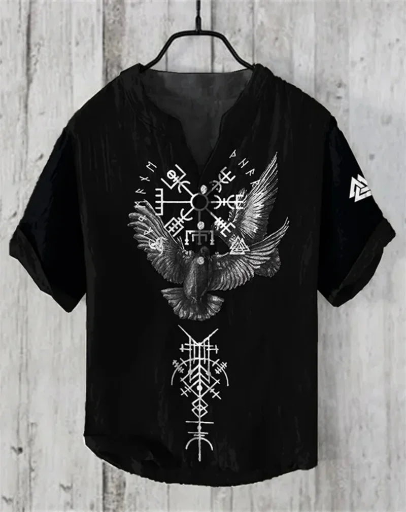 Summer New Men's Short Sleeve Shirt Pattern Art Print Men's 100% Linen Button Shirt Short Sleeve Comfort Shirt