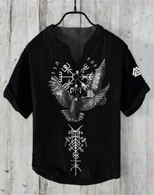 Summer New Men's Short Sleeve Shirt Pattern Art Print Men's 100% Linen Button Shirt Short Sleeve Comfort Shirt