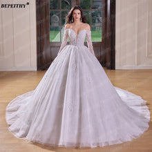 BEPEITHY Customized Sweetheart Long Sleeves Bride Wedding Dresses 2026 Women Princess Glitter Court Train Plus Size Bridal Gown