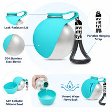 Portable Dog Water Bottle, 304 Stainless Steel Pet Drinking Bottle with Hook & Leak Proof Ball Valve for Walking Travel