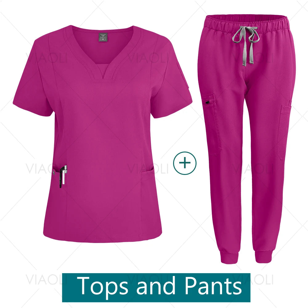 Hot Sales Doctor Uniforms Medical Nursing Clinic Scrub Sets Short Sleeve Tops Pants Suit XS-XXL Medical Accessories Spa Uniforms