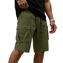 Men Multi-color Cargo Shorts Summer Loose Drawstring Elastic Waist Multi Pocket Quick Dry Casual Five Point Street Shorts