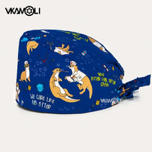 pink Cartoon cat Printing Cotton pet shop vet Nurse Cap Women Sweat-Absorbent Scrub Cap Dentist Hat  Beauty Salon Care Caps