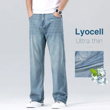 Men's Loose Jeans Summer Fashion Drape Soft Fabric Ultra Thin Pants Wide Legs Ice Silk Lyocell Business Straight Denim Trousers