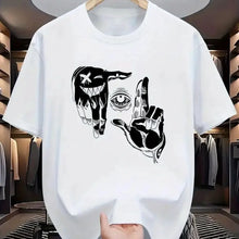 2025 Summer Men's Polyester Casual Breathable Round Neck T-shirt with Gesture Eye Personalized Pattern Printed Outdoor Top