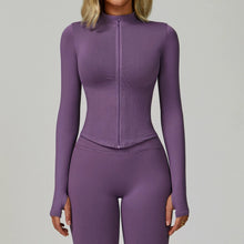 Seamless Zipper Long Sleeve Women Crop Top Yoga T Shirts