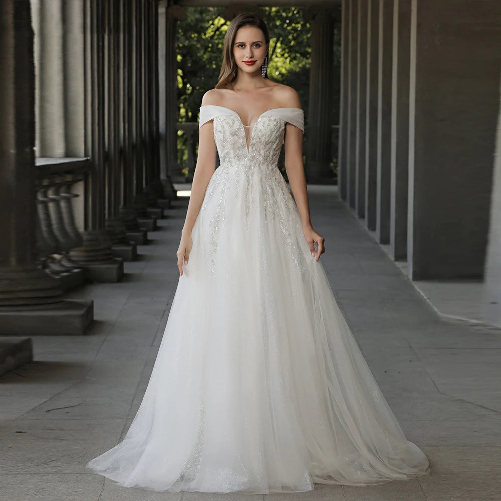 BEPEITHY Customized Boho Ivory A Line Lace Wedding Dresses For Bride Women 2023 Floor Length Sexy Garden White Bridal Gown New