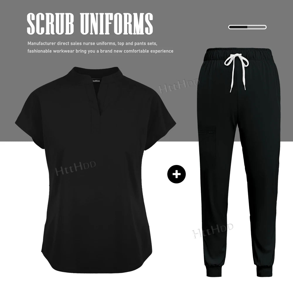 Medical Scrub Joggers Sets Fashion Nurse Uniform Women Men Beauty Salon Healthcare Pharmacy Nursing Scrub Top+pants Suit Uniform