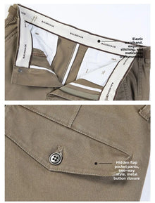 Men's Casual Cotton Pants Autumn Winter Loose Straight Leg High Elastici Bussiness Mid Waist American Retro Workwear Trousers