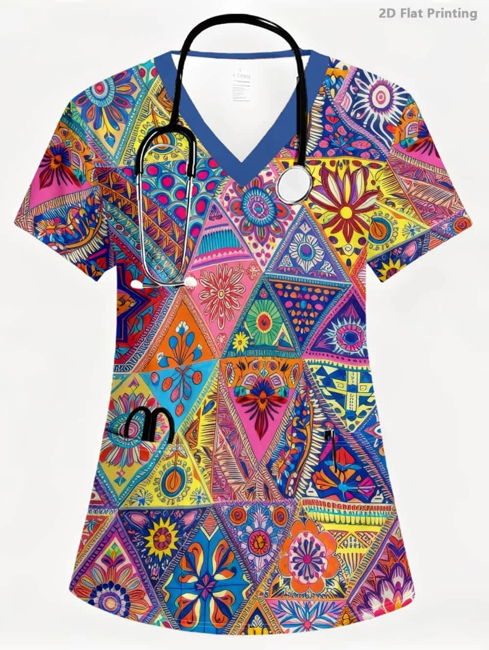 Surgical Uniforms Woman Tooth Cartoon Print Summer Nursing V-Neck Short Sleeve Tops Fashion Dental Microelastic Medical Uniform