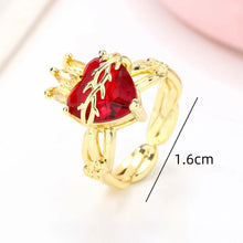 SUNSLL Classic Cubic Zircon Red Sacred Heart Rings For Women Girls Angel's Wings Gold Plated Wedding Party Jewelry Gifts