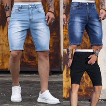 Men Jeans Shorts Strecth Washed Vintage Distressed Pockets Button Basics Straight Denims Streetwear 2025 Summer Short Pants