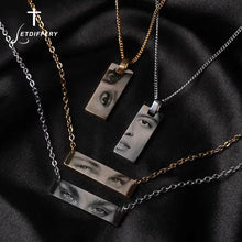 Letdiffery Custom Engraved Eyes Necklaces for Women Men Stainless Sreel Laser Carve Photo Names Square Pendant Jewelry Gifts