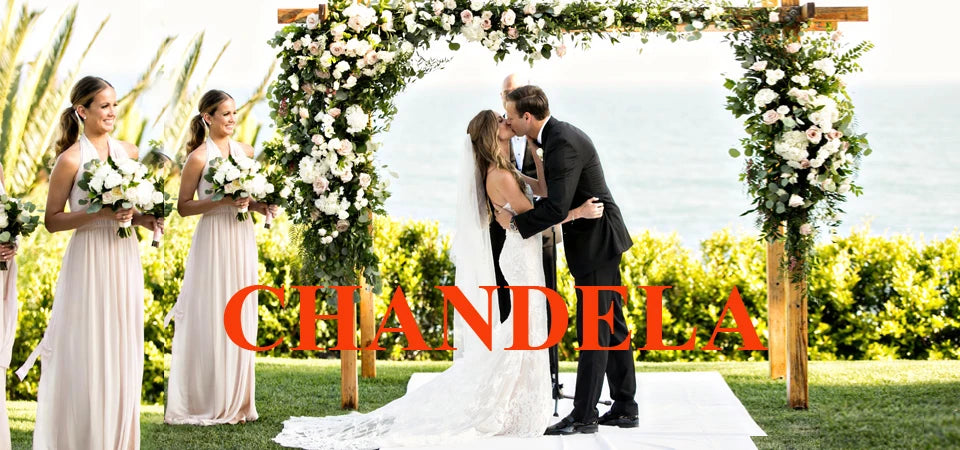 CHANDELA Trendy A-line Wedding Dress Bridal Sleeveless Tulle Lace Appliques Lacing up Brush Train Vestidos Para Mujer Customised
