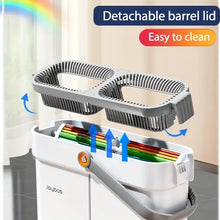 Joybos 360 Spin Mop 33cm Bucket Set Hand-Free Flat Barrel Washing and Squeeze With Scraper Floor Cleaning For Home Wet Dry Mops