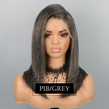 CrazyPearl Bob Wig Human Hair Salt and Pepper Grey Wigs 13X4 Straight Lace Frontal Wigs Human Hair Natural Hairline Gray Wigs