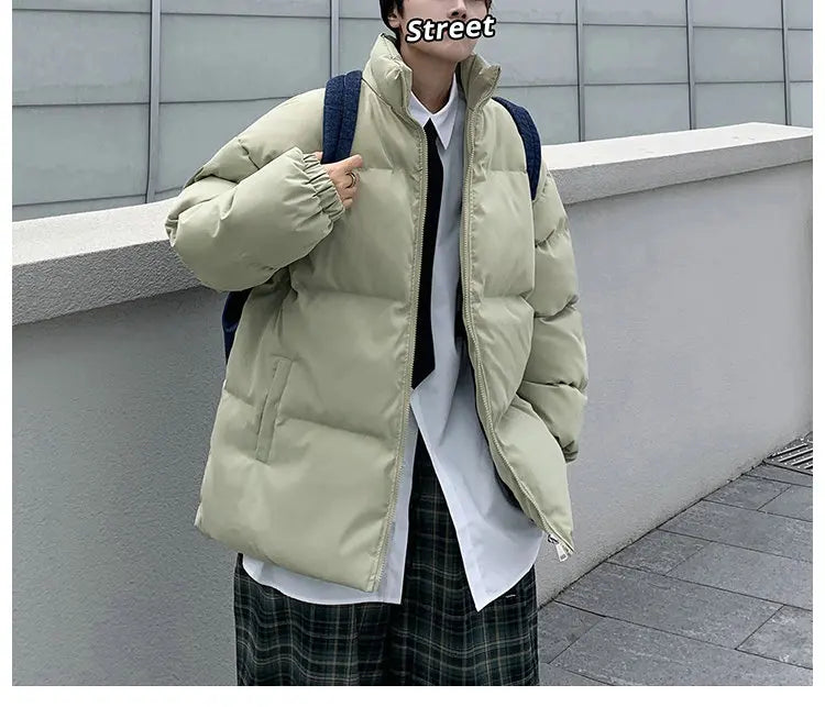 Streetwear Harajuku Warm Men's Winter Coat Solid Color Casual Parka Stand Collar Fashion Oversize Women's Winter Jacket