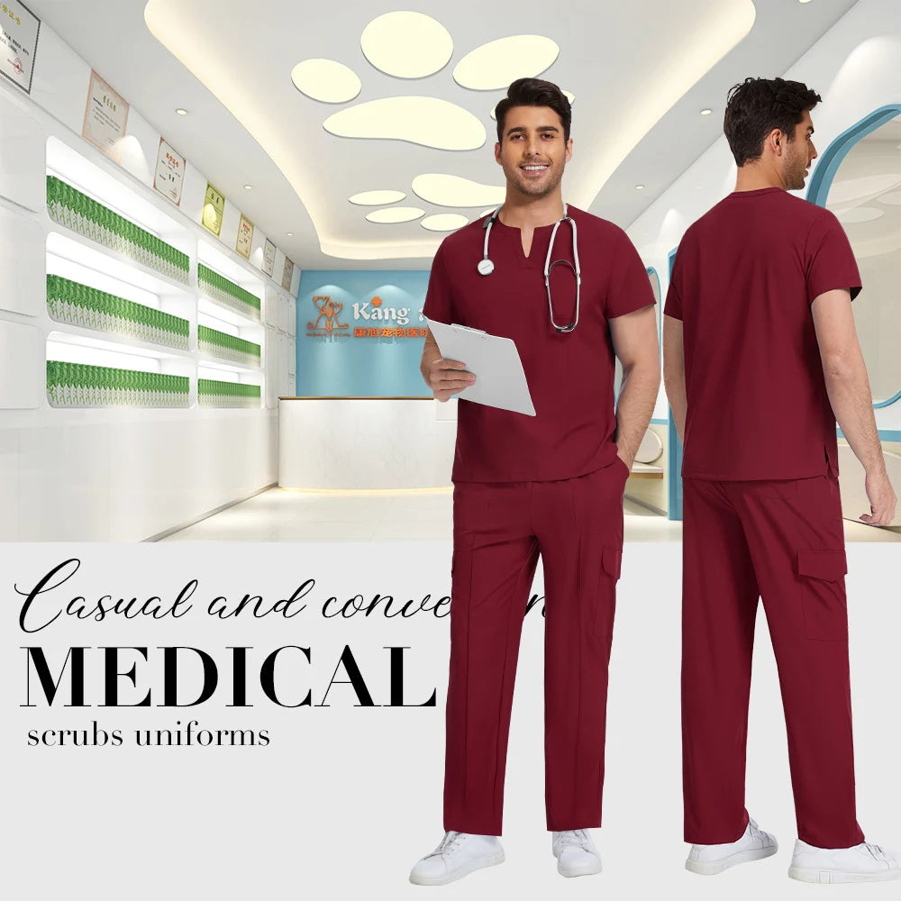 Niaahinn Medical Surgical Uniforms Doctor Costume Men Nurse Surgery Anesthetist Workwear Clinical Nursing Scrubs Tops-Pants Suit