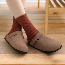 Shevalues Women Cow Suede Clogs With Adjustable Buckle Cork Leather Mules Comfortable Slip on Women Slippers Outdoor Cork Clogs