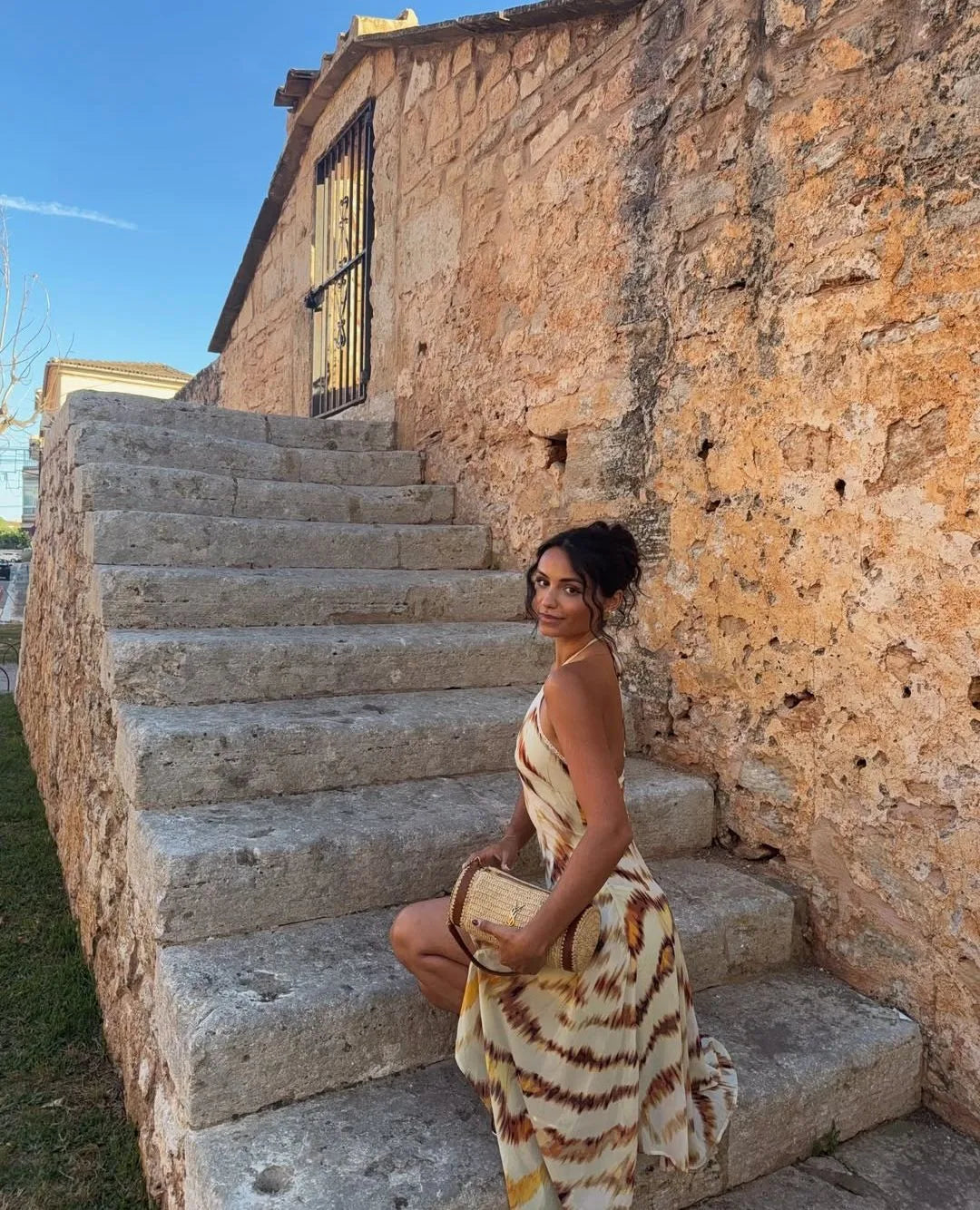 Women Rainbow Diagonal Stripe Maxi Dress One Shoulder Strap Slim Bodycon High Slit Knit Vestido Summer Beach Vacation Outfit