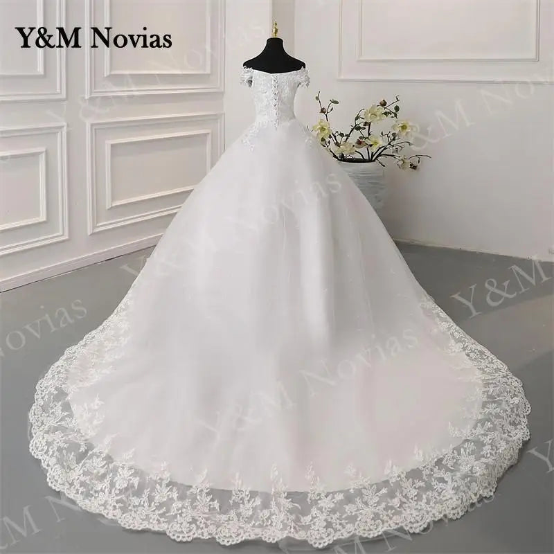 Y&M Novias Off Shoulder Plus Size Vestido De Noiva 2026 New Wedding Dress Train or Floor Customized large Bridal Tulle Mariage