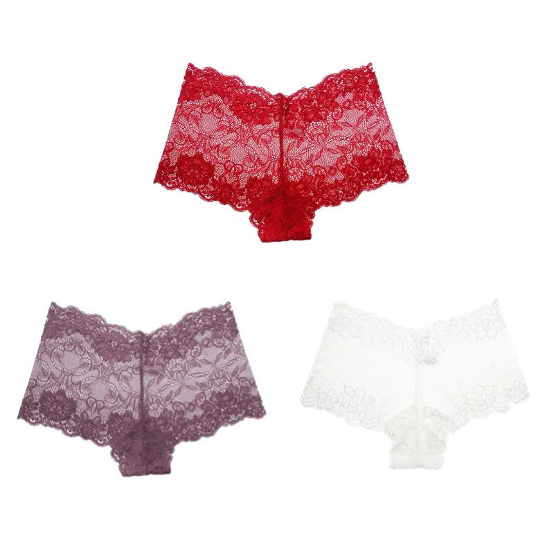 BZEL 3PCS Fashion Women's Panties Sweet Lace Female Boxers Hollow Out Sexy Lingerie Charming Underwear Soft Breathable Boyshorts