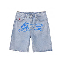 Y2k Summer Harajuku Hip-Hop Gothic Colored Flying Dog Printed Denim Shorts High Street Loose Casual Straight Cropped Jeans